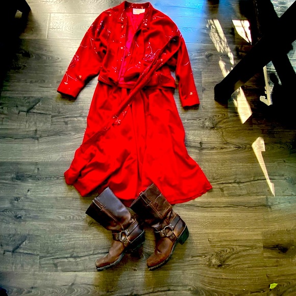 Vintage Cowgirl southwest suede Vintage Red Santa Fe Skirt & wrapjacket - Picture 4 of 15